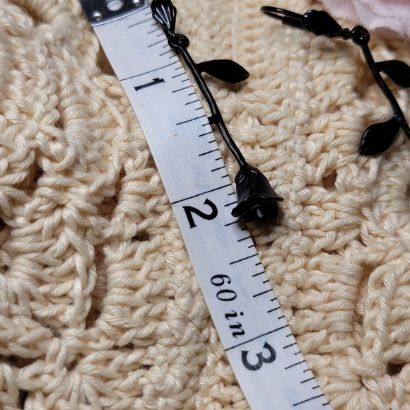 Long Stem Black Rose Earrings - Picture 9 of 11